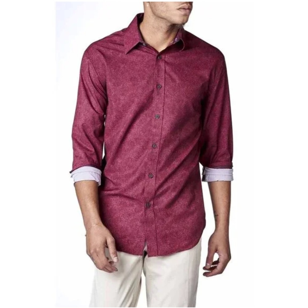 Society Of Threads NWT Medium Burgundy Paisley Collared Slim Fit Dress Shirt